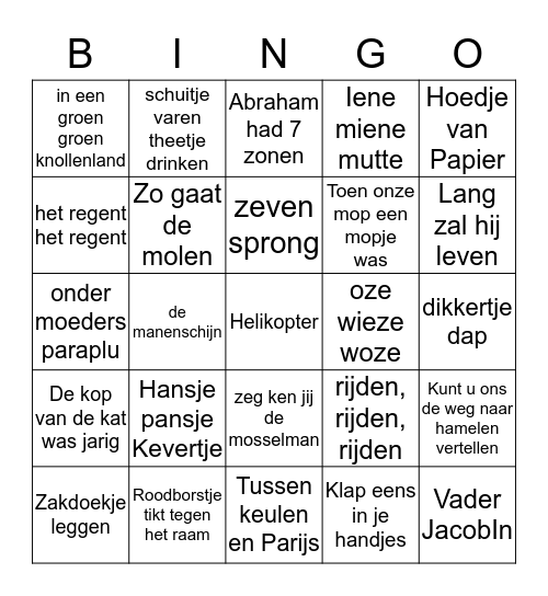 Muziek  Bingo Card