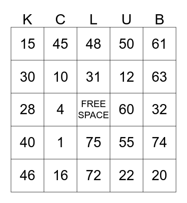 Territory Bingo Card