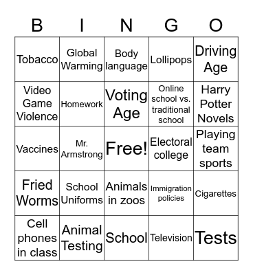 Thesis topics Bingo Card