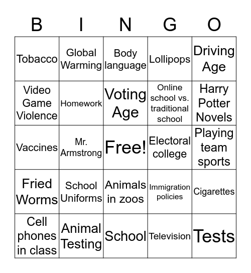 Thesis topics Bingo Card
