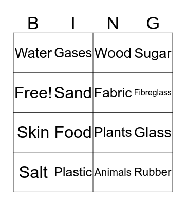 Non-metals Bingo Card