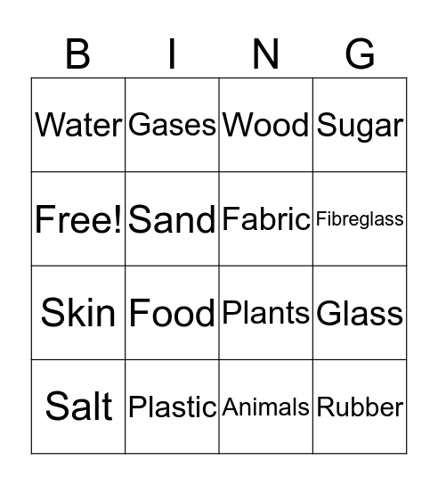 Non-metals Bingo Card