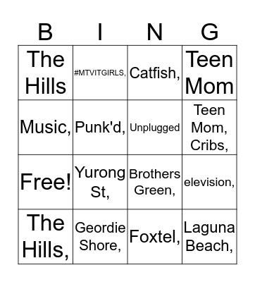 MTV's 20th Anniversary Bingo Card