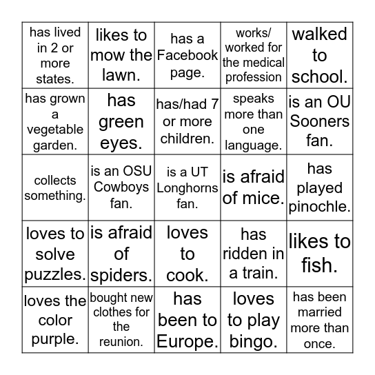 Find Someone Who . . .  Bingo Card