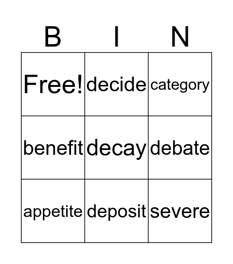 Schwa Bingo /u/ 'e' code Bingo Card