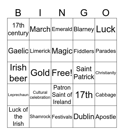 ♧Saint Patrick's Day♧  Bingo Card