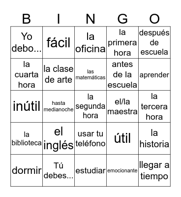 Mi Escuela Bingo Card