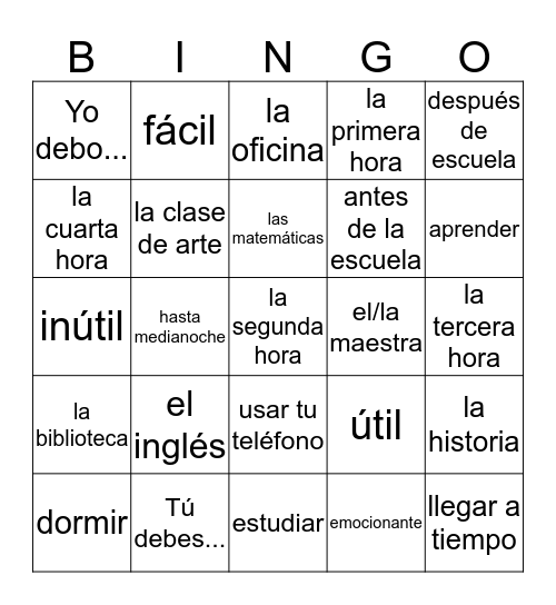 Mi Escuela Bingo Card