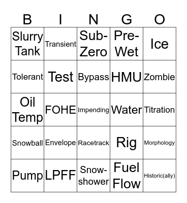Fuel System Bingo Card