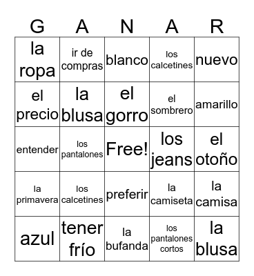 SP 1 U4.1 Vocabulario Bingo Card