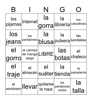 Vamos de compras Bingo Card