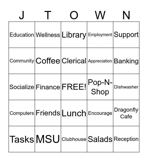 J-Town Bingo Card