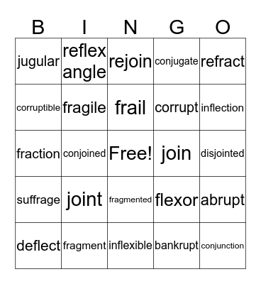 Vocabulary Bingo Card