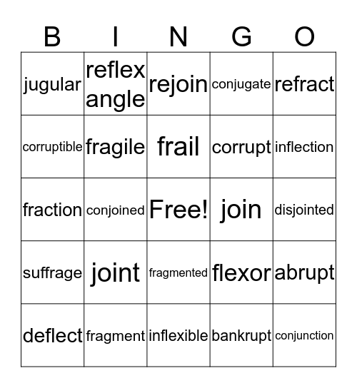 Vocabulary Bingo Card