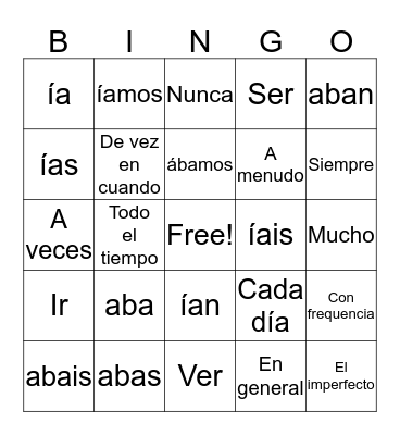 Imperfect Tense Bingo Card