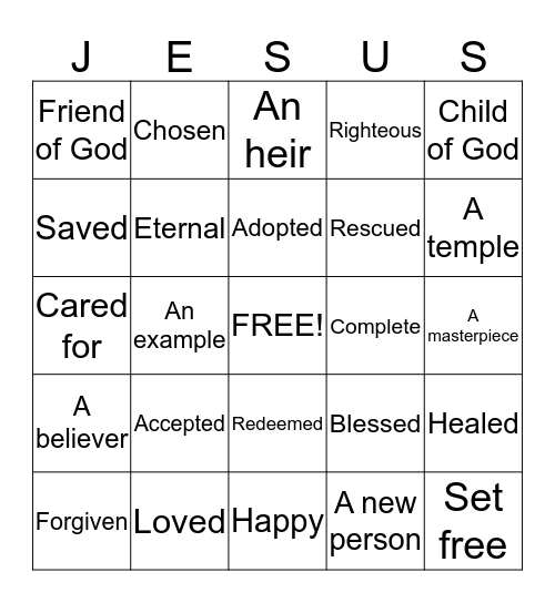 Identity Bingo Card