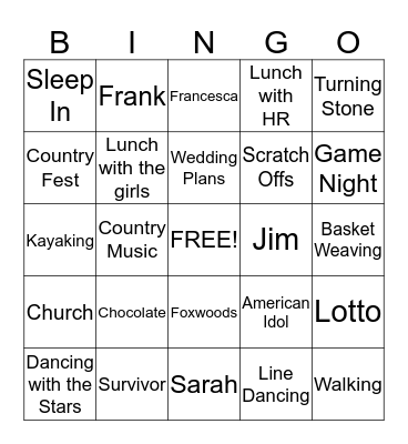 Penny's Retirement Bingo Card