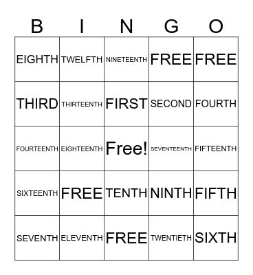 ORDINAL NUMBERS - LET´S PLAY Bingo Card