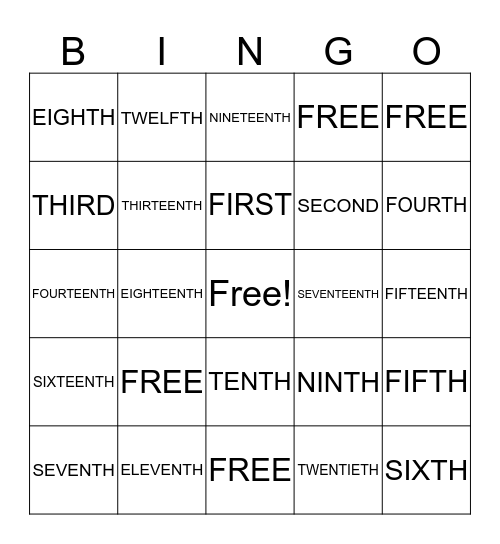 ORDINAL NUMBERS - LET´S PLAY Bingo Card