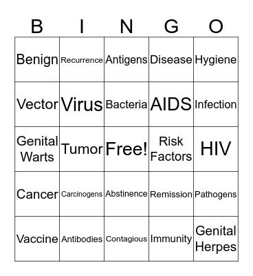 Disease Bingo Card