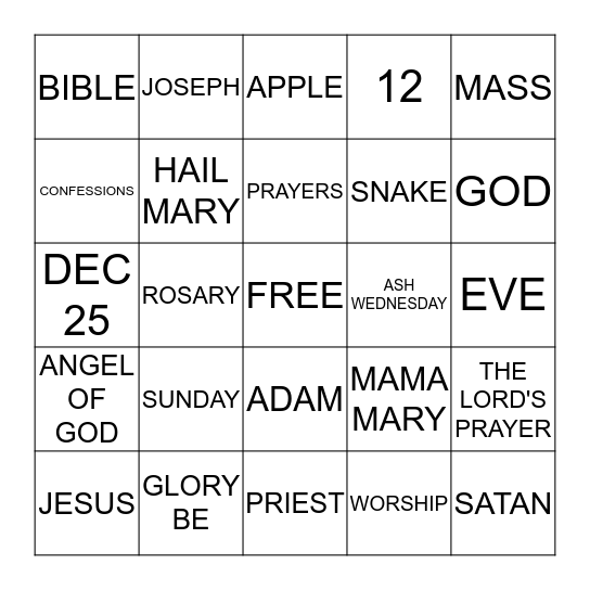 RELIGION BINGO  Bingo Card