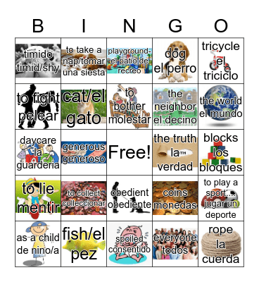 spanish 2 vocab bingo Card