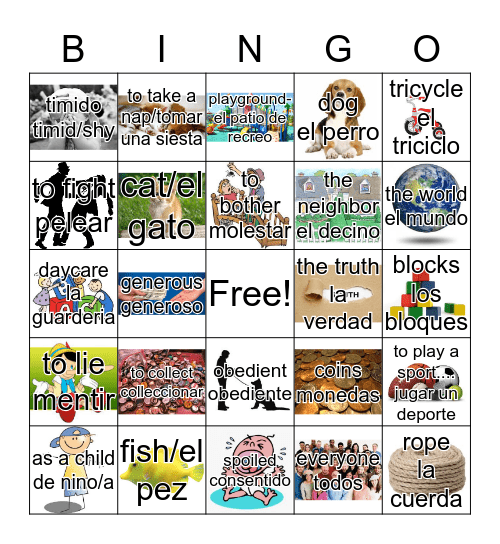 spanish 2 vocab bingo Card