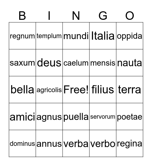 Vocabulary Lessons  14-16 Bingo Card