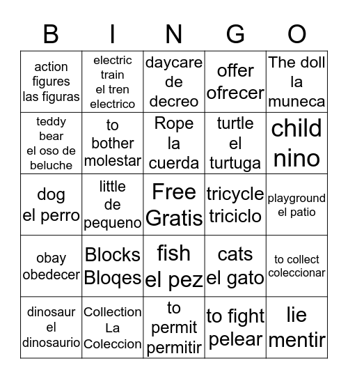 Spanish Bingo Card