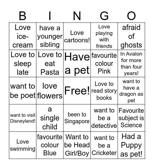 About me Bingo Card