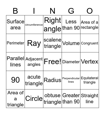 Geometry Bingo Card