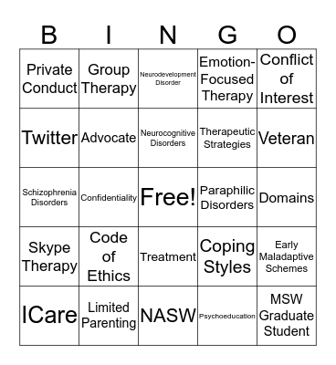 Social Work Bingo Card