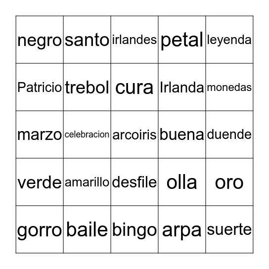 San Patricio Bingo Card