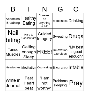 Relaxation and Stress Managment Bingo Card