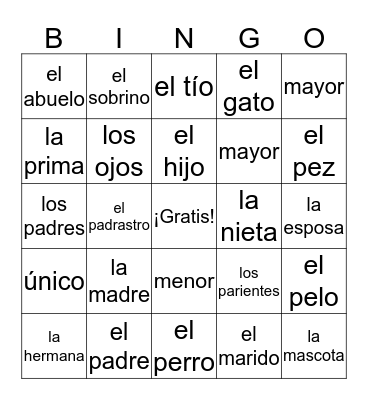 La Familia Bingo Card