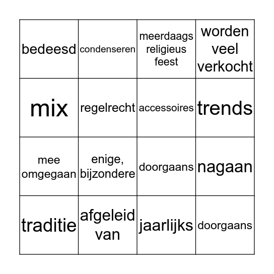 Bingo moeilijke woorden Bingo Card
