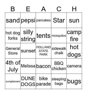 4th of July Bingo Card