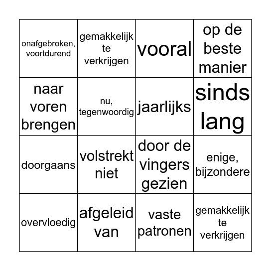 Bingo moeilijke woorden Bingo Card