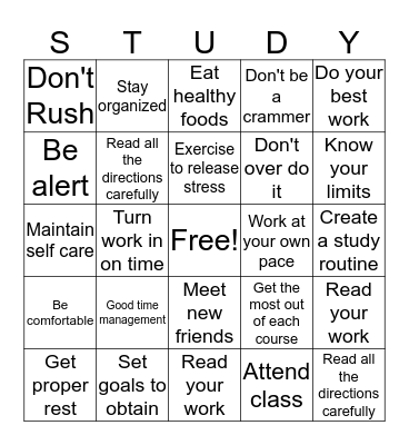 EFFECTIVE WAYS TO STUDY Bingo Card