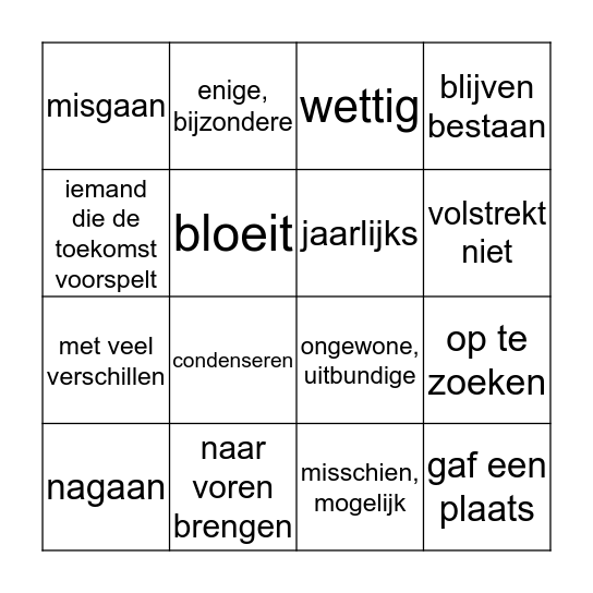 Bingo moeilijke woorden Bingo Card