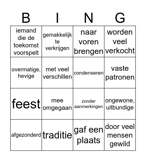 Bingo moeilijke woorden Bingo Card