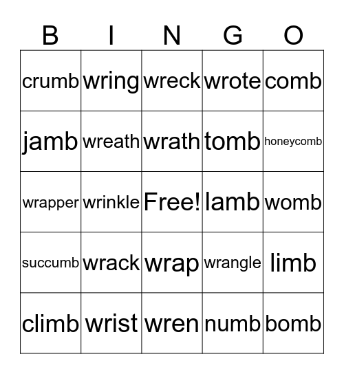 low frequency letters Bingo Card