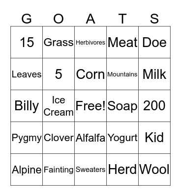 Goat BINGO Card