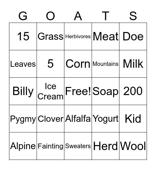 Goat BINGO Card