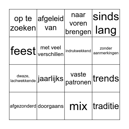 Bingo moeilijke woorden Bingo Card