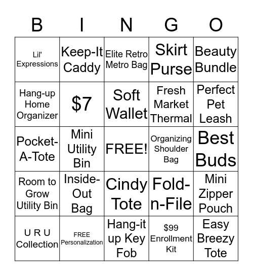 Thirty-One Bingo Card