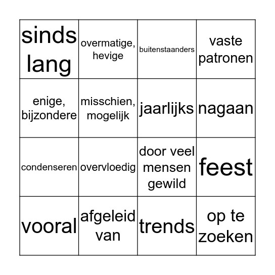 Bingo moeilijke woorden Bingo Card