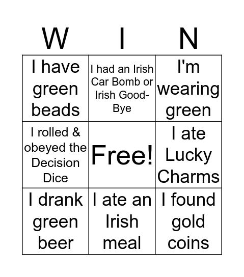 Let's Get Shamrocked! Bingo Card