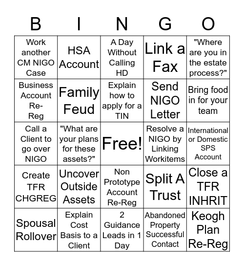Advanced ISG Bingo Card