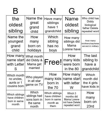 2017 Family Reunion Bingo Card